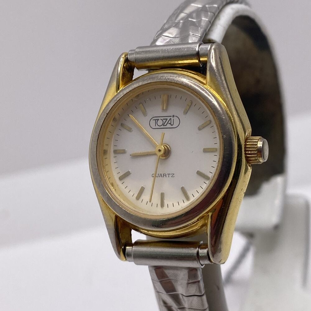 Womens Gold Tone Silver Band Watch Vintage Works New Battery